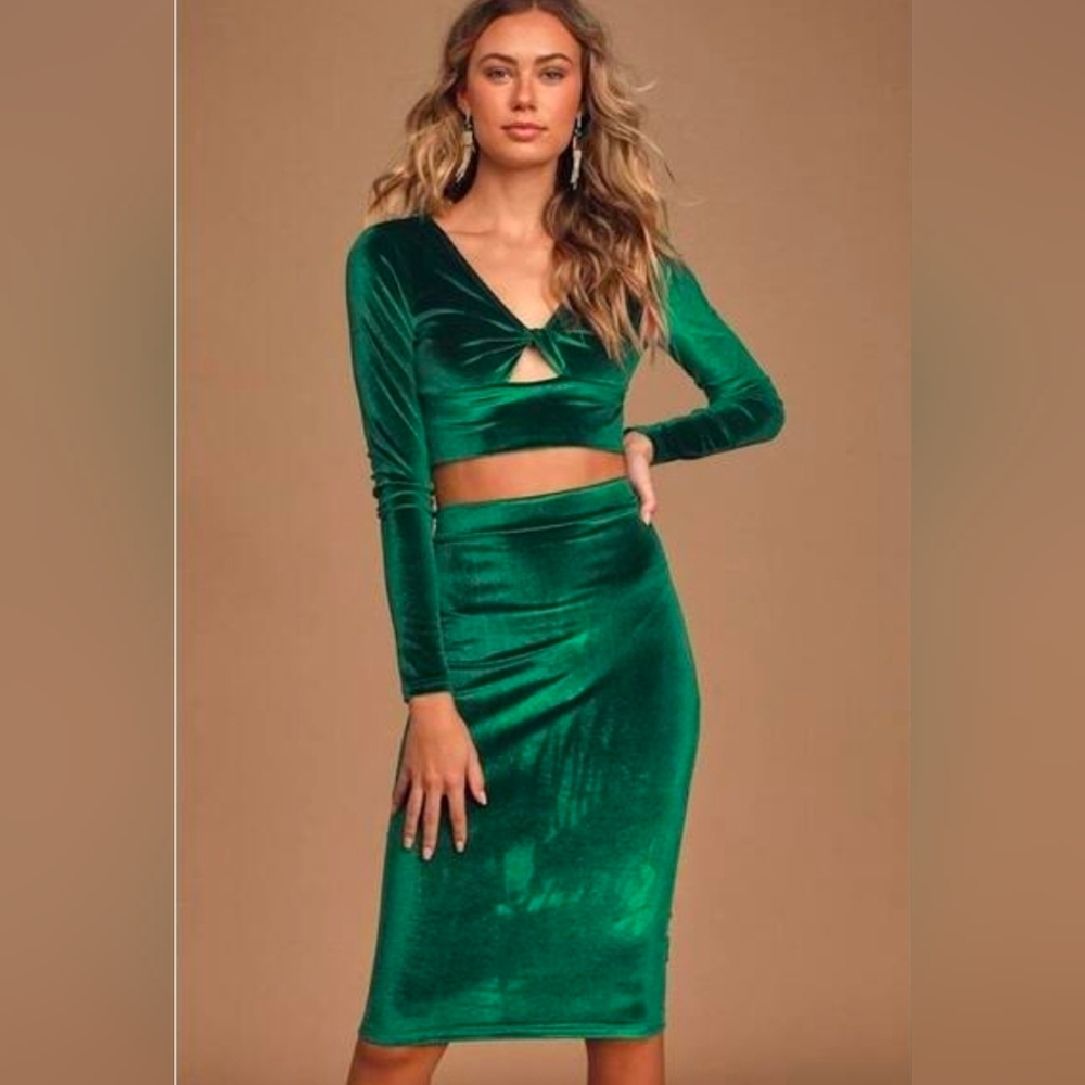 NWT Lulus My All Forest Green Velvet Two-piece Dress - Size M